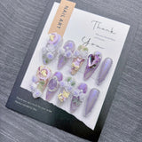 Qfdian 10Pcs High Quality Handmade Press on Nails High Cost Performance Hazy And Dreamy Nail Stickers Taro Purple Romance