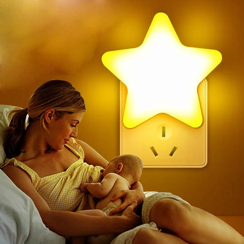 Qfdian LED Stars Night Lights EU/US Plug Night Lamp Light Home Decoration Bedroom Bedside Baby Room Living Room Corridor Lighting