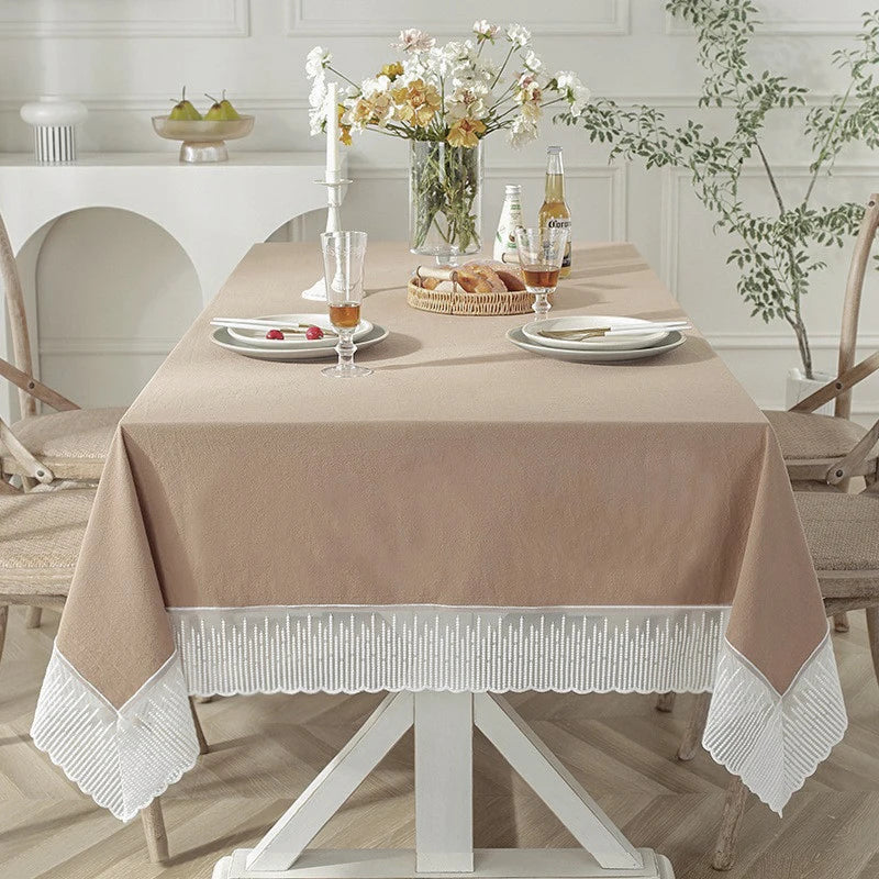 Qfdian White Lace Tablecloth French Style Meteor Shower Coffee Table Dressing Table Cover Cloth for Wedding Party Christmas Decorations