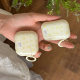 Qfdian Korea Cute Full Yellow Flower Gloss Soft Protection Case For Apple AirPods 1 2 3 4 Pro 2 Cover Shockproof Funda With Keychain