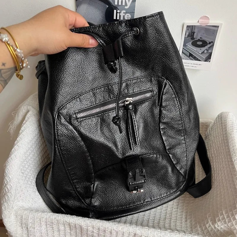Qfdian Women Vintage Punk Star Cross Backpacks Y2k Aesthetic College Students Backpack Streetwear All Match Gothic Simple Schoolbags