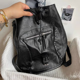 Qfdian Women Vintage Punk Star Cross Backpacks Y2k Aesthetic College Students Backpack Streetwear All Match Gothic Simple Schoolbags