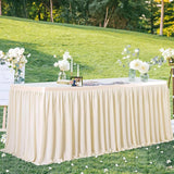 Qfdian White Table Skirts Rectangle Polyester Ruffle Tablecloth for Wedding Birthday Party Baby Bridal Shower Banquet Table Decorations