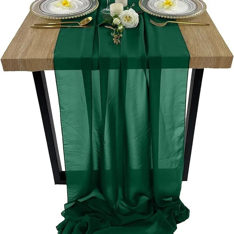 Qfdian Sage Green Chiffon Table Runner Gauze Rustic Sheer Table Decor for Romantic Bridal Baby Shower Birthday Party Wedding Decoration