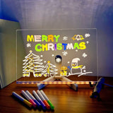 Qfdian LED Note Board Night Light With Colorful 7 Pens DIY Acrylic Message Board Erasable Painting Drawing Board For Kids Birthday Gift