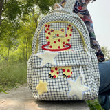 Qfdian Cartoon Cat Kawaii Cute Star Plaid Backpack Women Y2k Aesthetic Harajuku Schoolbags Vintage High-capacity Backpacks for Students