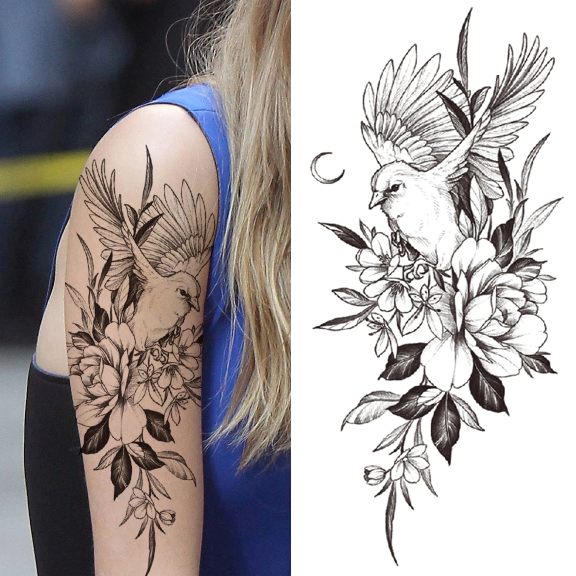 Qfdian Black Sexy Flower Waterproof Temporary Tattoos Sticker Rose Snake Lion Women Body Arm Painting Realistic Fake Tattoo
