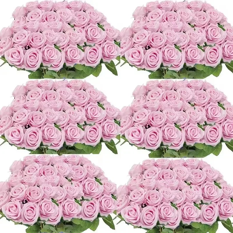 Qfdian 100PCS White Roses Artificial Flowers Bulk Fake Velvet Roses with Bendable Long Stems for Wedding Home Arrangement Event Parties