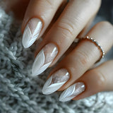 Qfdian 24Pcs Almond Press on Fake Nails Long French False Nails with Pink Bow Wearable Flower Design Oval Manicure Full Cover Nail Tips