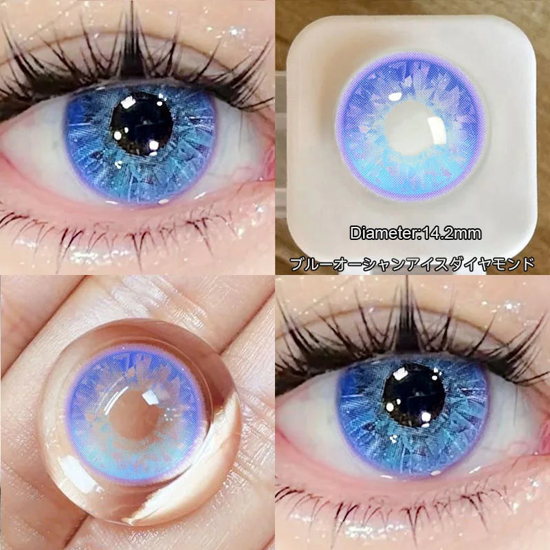 Qfdian 2pcs Diamond Cosplay Nightclub Party Contact Lenses Luxury Softlens 14.2mm