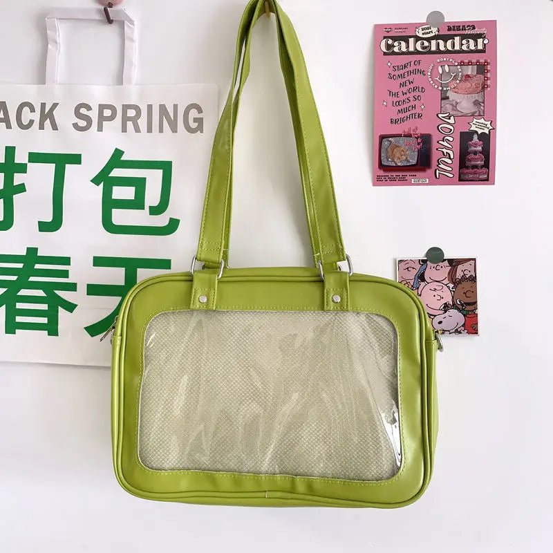 Qfdian Japanese Preppy All Match Shoulder Bag Girls Transparent Patchwork Handbags Women Y2k Aesthetic Simple Cute Crossbody Ita Bags