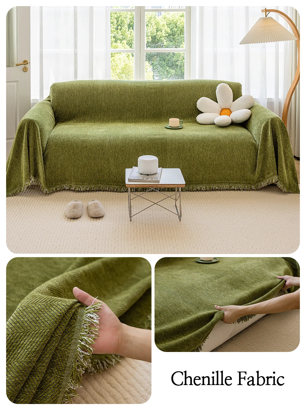 Qfdian Chenille Sofa Towel for living room French Style home decoration Sofa Cover Couch Cover Tassel edge Waffle cushion