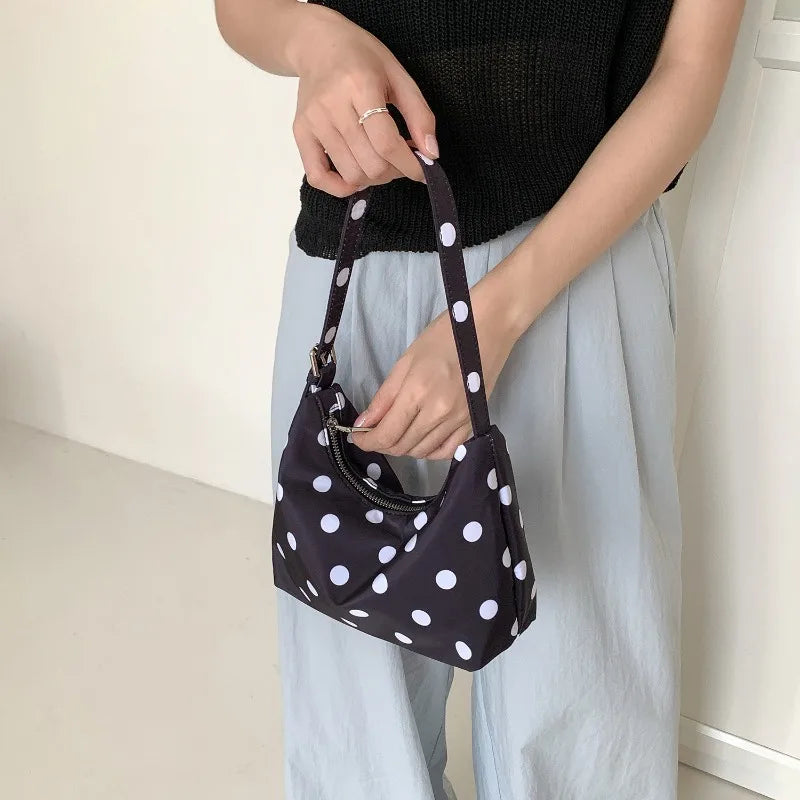 Qfdian Nylon Casual All Match Fashion Dot Shoulder Bags Women Y2k Aesthetic Simple Underarm Bag Vintage Office Lady Purses and Handbags