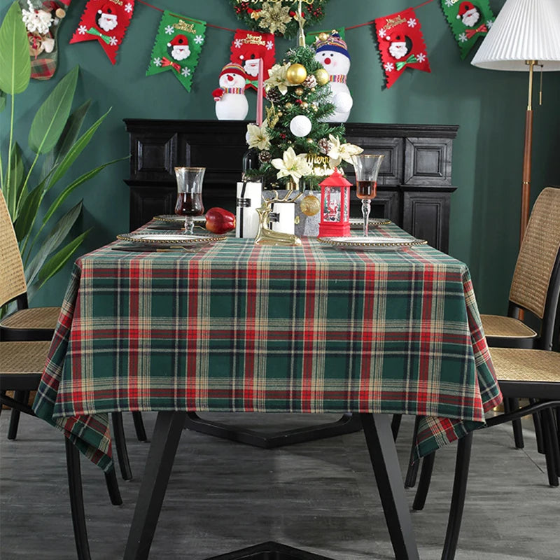Qfdian Checkered Christmas Tablecloth Oblong Red Retro Plaid Table Cloth Stain Resistance Winter Xmas Holiday Party Kitchen Table Cover