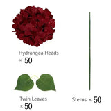 Qfdian 50 PCS Artificial Hydrangea Flowers Silk Hydrangea Heads for Wedding