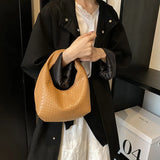 Qfdian Women Underarm Bag Classic Fashion Woven Embossed Hobo Soft PU Leather Small Top-handle Shoulder Bag Casual Daily Handbags