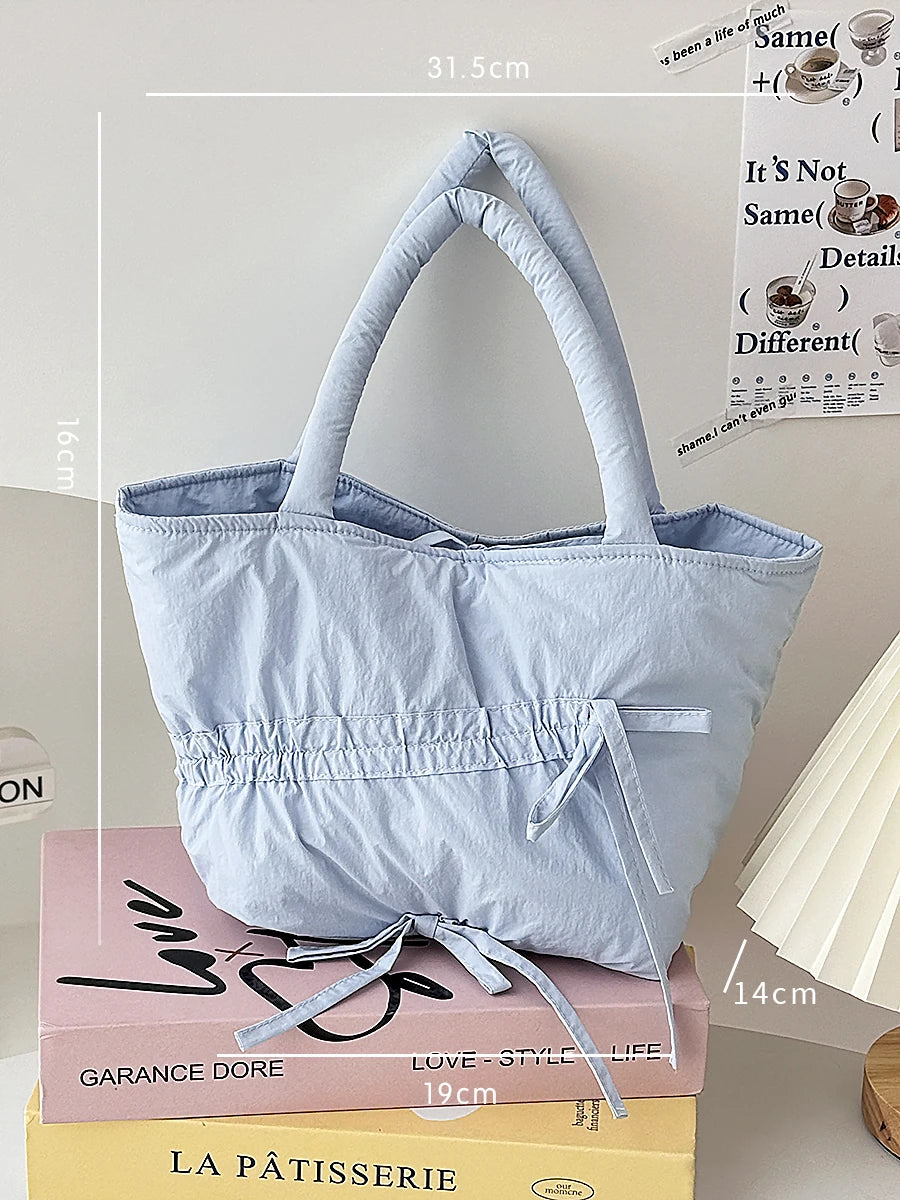 Qfdian Casual Simple Pleated Bow Solid Women's Handbags All Match Shopping Top-Handle Bags Fashion Y2k Aesthetic Trendy Clutches Female