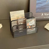 Qfdian 1 Pcs Black Desktop Office Storage Grid Metal Three-layer Business Card File Office Supplies Storage Rack