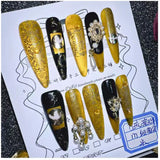 Qfdian 10Pcs High Quality Handmade Press on Nails Black Green Fashionable White Light Luxury Temperament Simple New Style