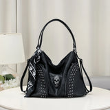Qfdian Y2k Aesthetic Trendy Casual Tote Bags Vintage All Match Women High-capacity Handbags Fashion Rivet Skull Shoulder Underarm Bag
