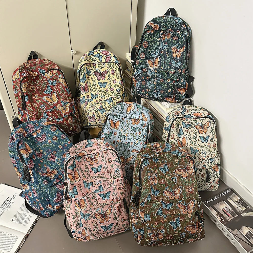 Qfdian New Chinese Style Woven Flower Backpack 2025 New Large Capacity Fashionable Lightweight Travel Bag Backpack
