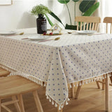 Qfdian Retro Small Flowers Rectangle Tablecloths Tassel Polyester Cotton Printed Table Covers for Living Room Kitchen Dining Decoration