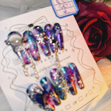 Qfdian 10P High Quality Handmade Press on Nails Cosmic Star Curse Constellation Sense Dark Explosion Flash Nail Art Real Shot Hot Girl