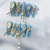 Qfdian 10Pcs High Quality Handmade Press on Nails Art Luxury Style Noble Temperament Nail Art Tassel Pendant