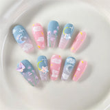 Qfdian Oil Painting Handmade Press on Nails Design Cute Fake Nails Design Butterfly Moon Stars Wearable Adhesive Women False Nail Tips