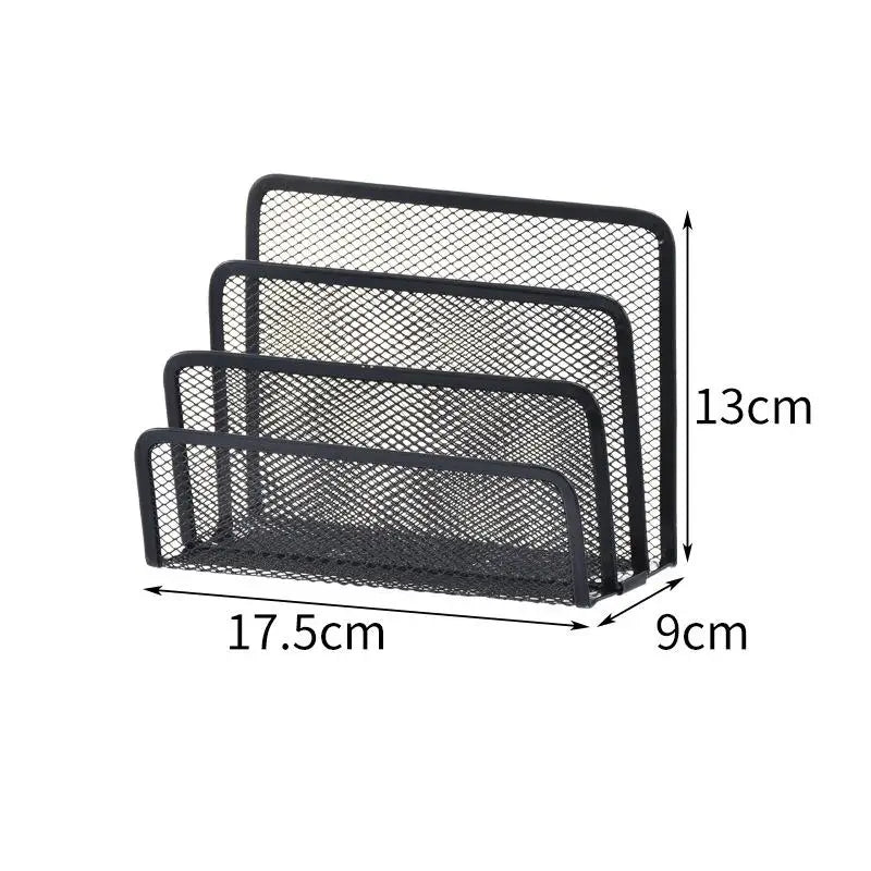Qfdian 1 Pcs Black Desktop Office Storage Grid Metal Three-layer Business Card File Office Supplies Storage Rack