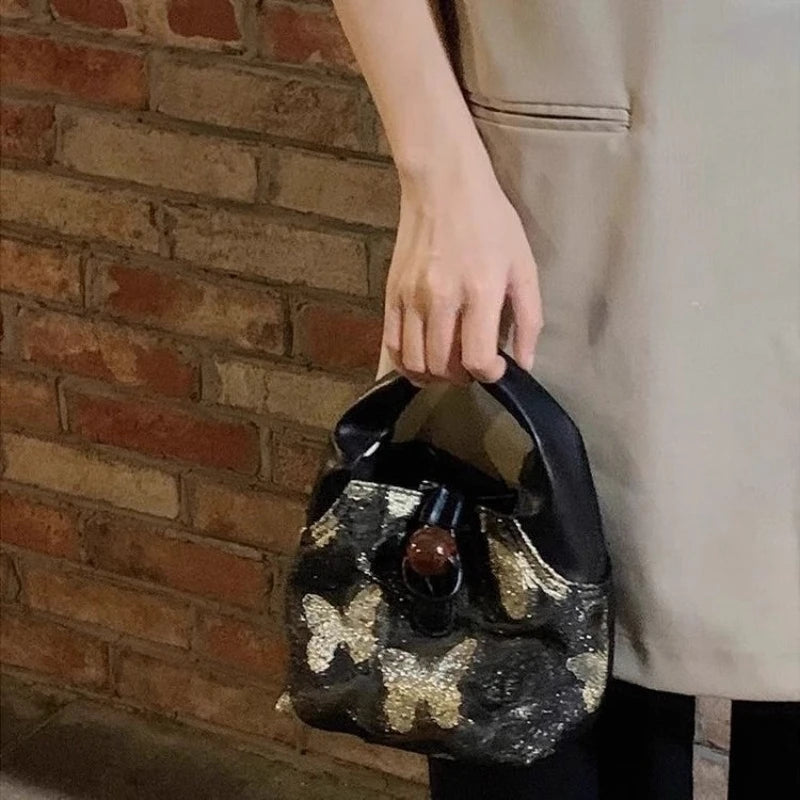 Qfdian Y2k Harajuku Butterfly Purses Luxury Design Mini Handbags Vintage Fashion Ins Top-Handle Bag All Match Shoulder Crossbody Bags
