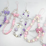 Qfdian 3D Bow Pearl Colorful Bead Handmade Pendant Beaded Phone Landyard Rope Chain Keychain For Iphone Bracelet