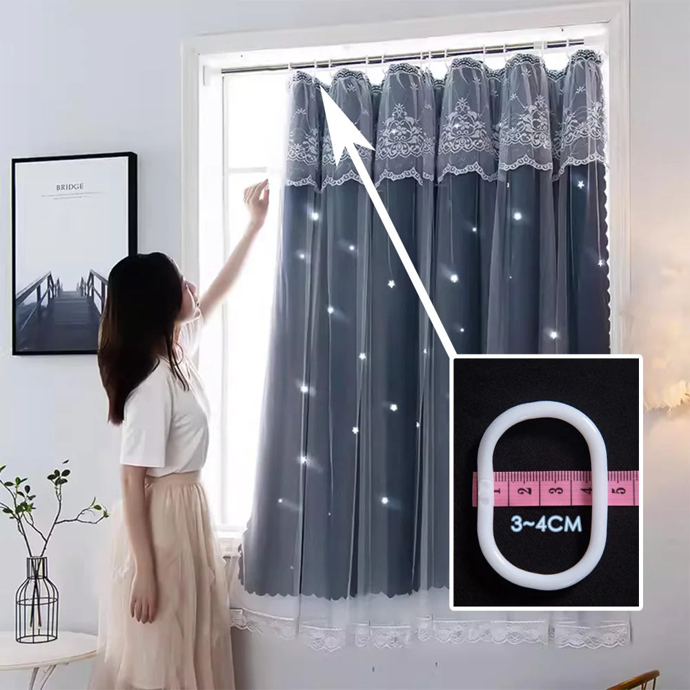 Qfdian Star Curtain Blackout Partition Window Hanging ring for Bedroom Living room With gauze pink Simple Decor curtain