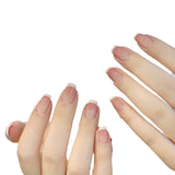 Qfdian 10Pcs Handmade Acrylic Press On Nail French Gradient Pink Short False Nail Wearable Full Cover Manicure Sweet Cute Nail Tips