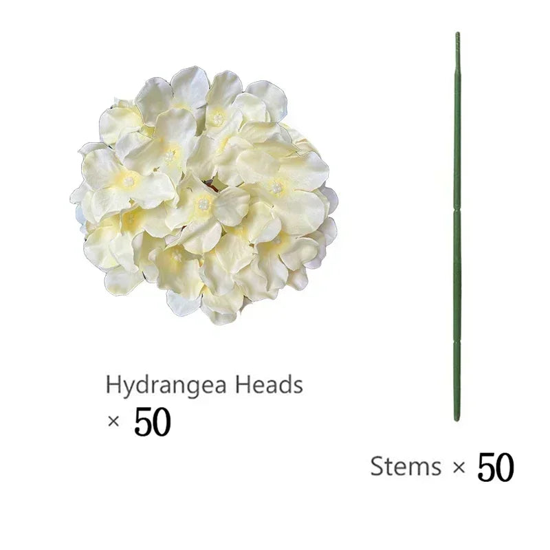 Qfdian 50 PCS Artificial Hydrangea Flowers Silk Hydrangea Heads for Wedding