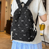 Qfdian Corduroy Small Backpack for Girls, Fashionable and Versatile, Cute Bow Tie Small Backpack, Simple Backpack