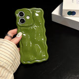 Qfdian Solid Color Gloss 3D Wave Texture Phone Case for iPhone 16 15 14 13 16 Pro Max Soft Silicone Shockproof Protection Coque Cover