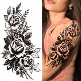 Qfdian Black Sexy Flower Waterproof Temporary Tattoos Sticker Rose Snake Lion Women Body Arm Painting Realistic Fake Tattoo