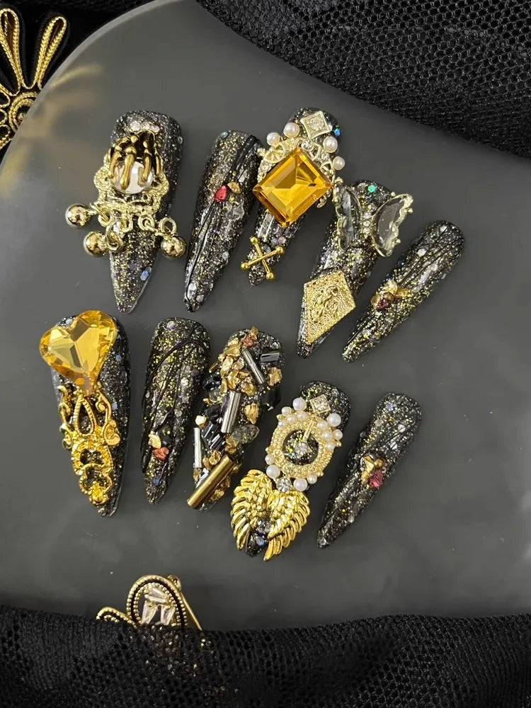 Qfdian 10Pcs High Quality Handmade Press on Nail Real Time Shooting of Sacrificial Spirit Heavy Industry Gothic Dark Bloody Personality