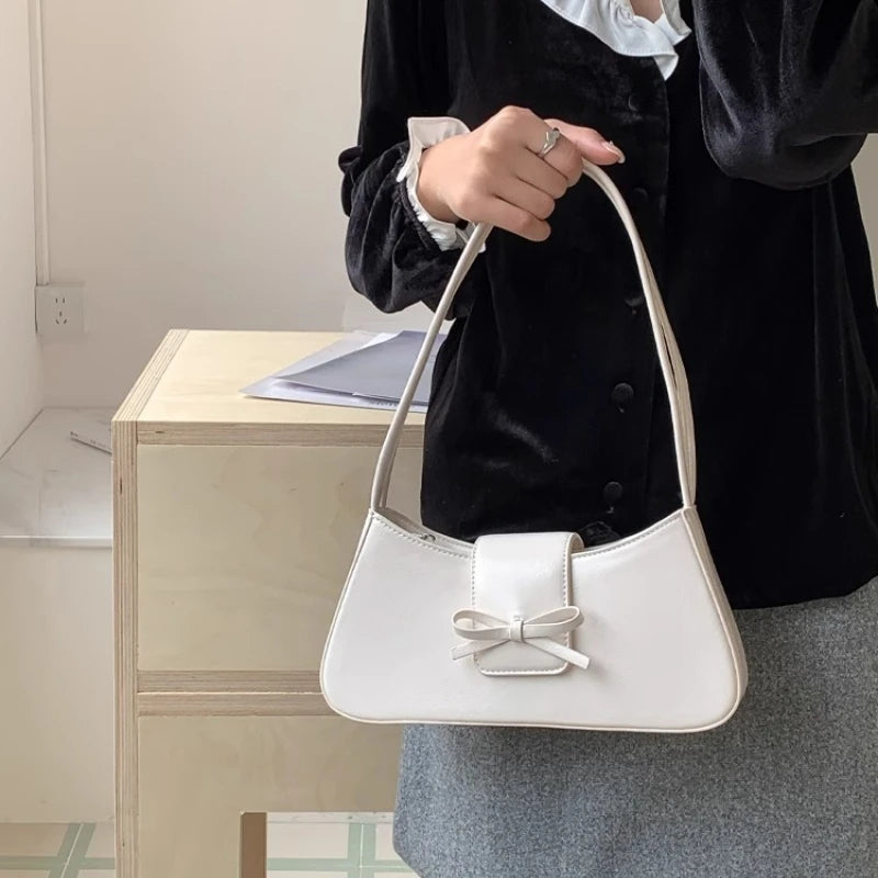 Qfdian Luxury Design All Match Y2k Aesthetic Bow Underarm Bag Women Fairy Elegant Shoulder Bags Office Lady Fashion Purses and Handbags