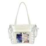Qfdian All Match Transparent Bandage Bow Shoulder Handbags Casual Vintage Y2k Aesthetic Ita Bags Streetwear Women Grunge Underarm Bag