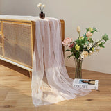 Qfdian Pearl Table Runner Gauze Chiffon White Wedding Arch Decoration Romantic Bridal Baby Shower for Holiday Party Birthday Cake Decor