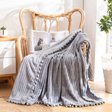 Qfdian Fleece Throw Blanket Couch with Pom Pom Fringe Soft Cozy Fuzzy Flannel Blankets for Sofa Bed Large Lightweight Plush All Seasons
