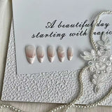 Qfdian Handmade Pink French False Press On Nails Full Cover Ballerina Almond Manicuree Decoration Wearable Artificial Nails