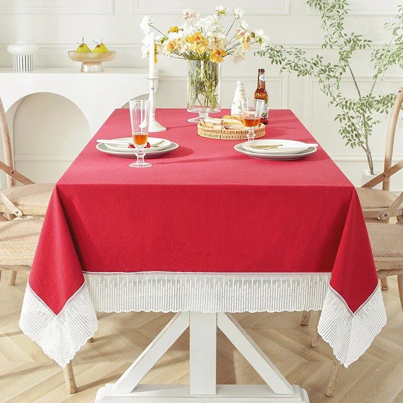 Qfdian White Lace Tablecloth French Style Meteor Shower Coffee Table Dressing Table Cover Cloth for Wedding Party Christmas Decorations