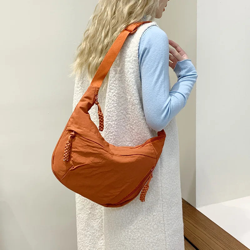 Qfdian New Women Simple All Match Shoulder Handbags Casual Solid Cargo Hobo Bag Streetwear Vintage Crossbody Bags Y2k Aesthetic