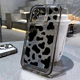 Qfdian Phone Case For iPhone 15 13 14 Pro Max 11 12 Pro Mini 7 8 Plus XR X XS Max SE 2022 Black Cow Print Clear TPU Shockproof Cover