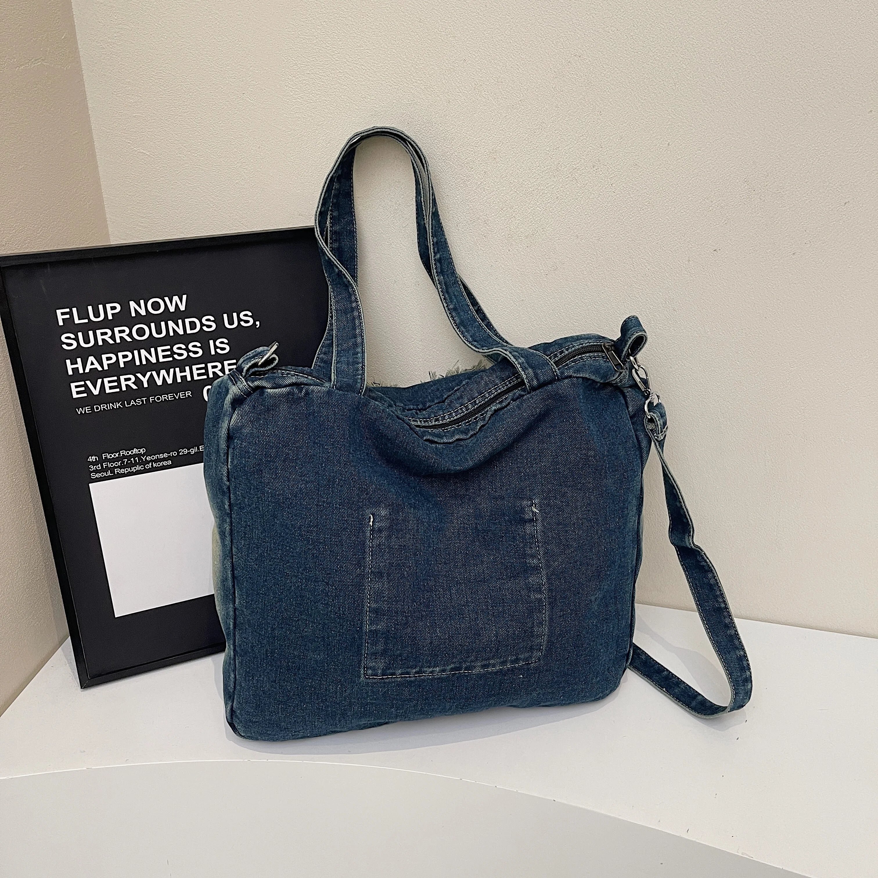 Qfdian Large Capacity Canvas Shoulder Bags Butterfly Denim Casual Totes New In 2025 Leisure Or Travel Bags Lady Sweet Packages Women