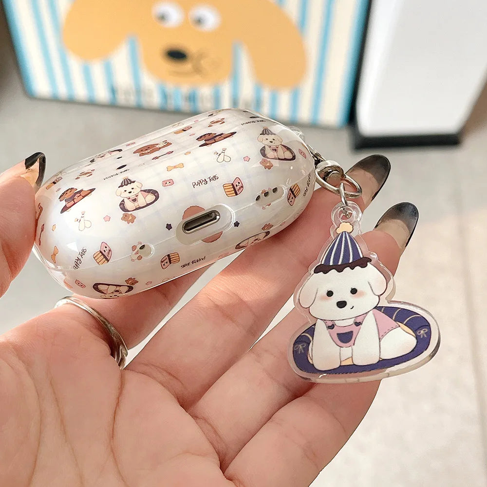 Qfdian Korea Ins Lovely Sit Dog Silicone Soft Case for AirPods 1/2/3/4 Pro 2 Wireless Bluetooth Earphone Charging Box Protection Coque