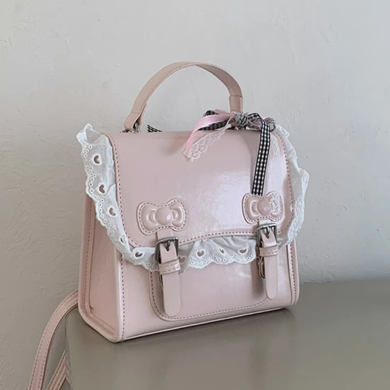 Qfdian Korean Kawaii Lace Fashion Handbags Women All Match Sweet Mini Backpacks Y2k Aesthetic Casual Simple Schoolbags Trendy Preppy